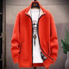 2 Pcs Thick Casual Stand Collar Fashionable Zipper Cardigan