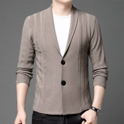 2 Pcs Mens Striped Pattern Smooth Cardigan