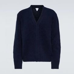 Black V Neck Long Sleeve Wool Knitted Mens Cardigan