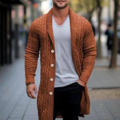 2 Pcs Mens Casual V Neck Autumn Long Cardigan with Buttons