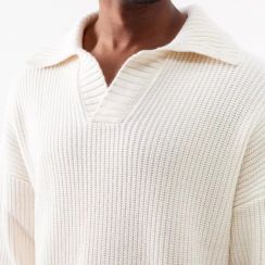 Vintage Turn Down Neck Ribbed Cotton Long Sleeve Sweater