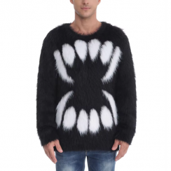 3 Pcs Men Long Sleeve Crew Neck Fuzzy Knitted Mohair Sweater