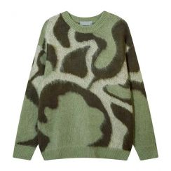 5 Pcs Drop Shoulder Fuzzy Jacquard Crew Neck Oversized Knitted Sweater