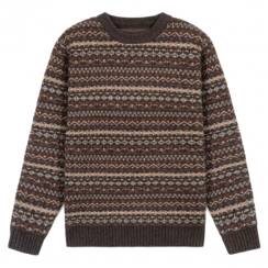 10 Pcs Long Sleeve Crew Neck Jacquard Brown Mens Wool Knitted Pullover Sweater