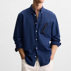 2 Pcs Autumn Long Sleeve Mens Casual Linen Shirt