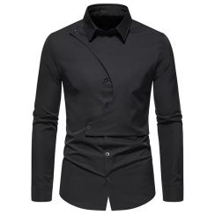 18 Pcs Mens Casual Long Sleeve Shirt with Diagonal Button and Henry Collar